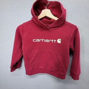 Carhartt Girls Size 5 Red Cropped Hoodie Spell Out Logo Fleece Pullover
